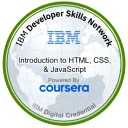 Introduction to HTML, CSS, & JavaScript badge, issued by IBM