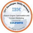 Search Engine Optimization and Content Marketing badge, issued by IBM